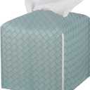 Tissue Box Cover PU Leather Tissue Holder Square Facial Tissue Case Facial Paper Organizer Dispenser for Bathroom, Vanity Countertop, Tabletop, Car, PowderBlue