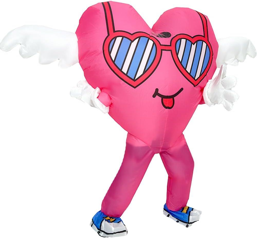 MXoSUM Inflatable Love Costume for Adult Blow up Pink Love Heart Costume Father Day Wedding Valentines Anniversary Costume
