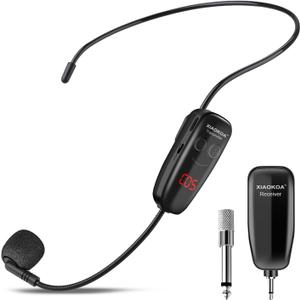 XIAOKOA Wireless Microphone Headset, UHF Head Mic Speaker System, Professional Voice Amplifier Headset Microphones, with LED Digital Display, for Teaching Fitness Instructor Tour Guide (Black-B)