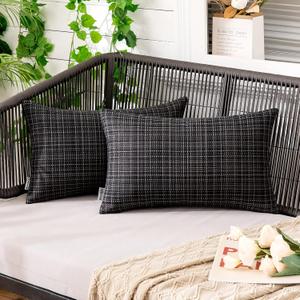 MIULEE Outdoor Waterproof Throw Pillow Covers Decorative Farmhouse Water Resistant Cushion Covers for Tent Patio Garden Couch Sofa Pack of 2, 12x20 Inch Black