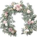 Floroom 6ft Artificial Eucalyptus Garland with Flowers Fake Greenery Faux Floral Vine Garland for Table Decor Wedding Centerpieces Bridal Shower Party Decorations, Garden Dusty Rose