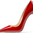 Qunvngutui Women's Pointed Toe Shallow Stiletto Heels 4.7 Inch Pumps Wedding Party Banquet Shoes Red Patent Leather US7.5
