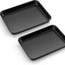 E-far Baking Sheet Set of 2, 10.5" x 8" x 1" Cookie Sheet Pan for Baking, Nonstick Carbon Steel Baking Trays for Toaster Oven, Heat-Resistant & Easy Clean, Black