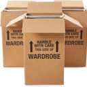 Amazon Basics Sturdy Wardrobe Moving Boxes with Hanger Bar for Packing Clothes, Easy to Assemble, With Handles, 20" x 20" x 34", Brown, 3-Pack