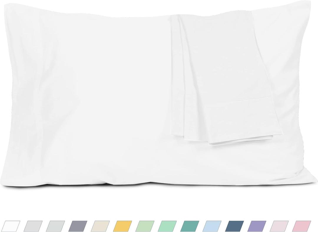 Pillow Cases, Standard Queen Size Cotton Percale Weave Pillowcases, Pre-Shrunk Breathable and Hypoallergenic Pillowcases, Set of 2 (2 Piece Standard/Queen 20 Inch x 30 Inch, White)