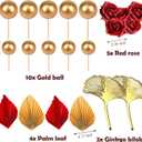 21 Pcs Boho Cake Topper Balloons Cake Topper Rose Red Gold Palm Leaves Cake Decorations for Wedding Baby Shower Birthday Party Anniversary Supplies