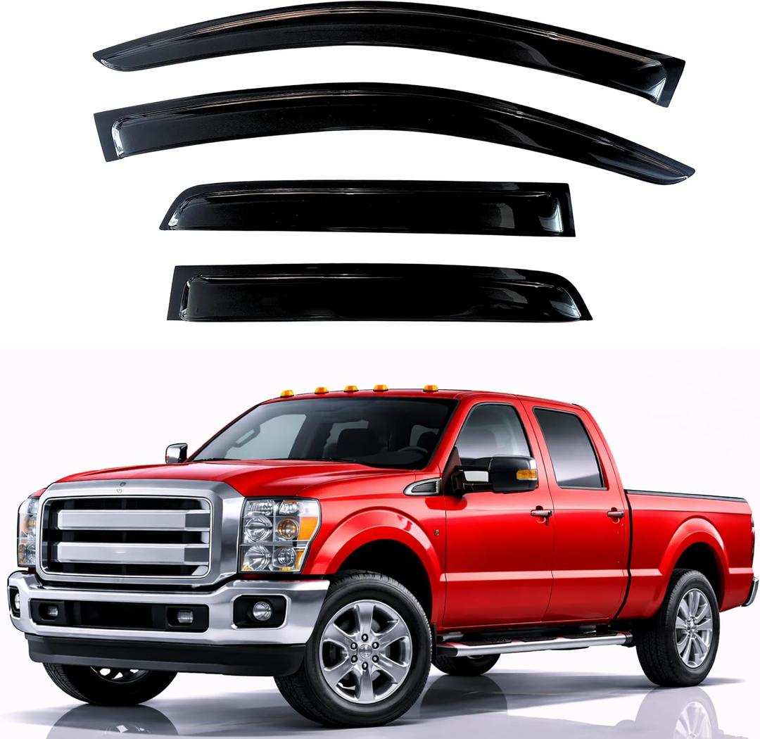 KPY Rain Guards Fit for 1999-2016 Ford F250 F350 F450 F550 Super Duty SuperCrew, Out-Channel Window Visors Vent Wind Deflector 4PC, Truck Accessories for 99-16 F250 F350 F450 F550 Super Duty SuperCrew