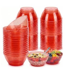 50 Pack 6oz Glitter Red Disposable Plastic Bowls ,Glitter Small Bowls for Ice Cream, Candy, Soup, Salsa, Fruit. Great for Parties Birthday Valentine Day Weddings Baby Showers Holiday Events(Red)
