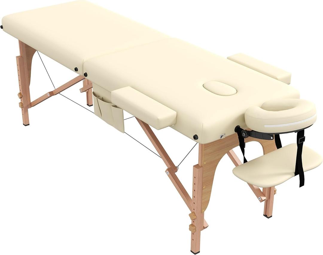 civama Massage Table Massage Bed Portable, 29 LBs Light Weight Foldable Tattoo Facial Care Spa Lash Bed Aluminum Frame with Accessories Carrying Bag, Beige