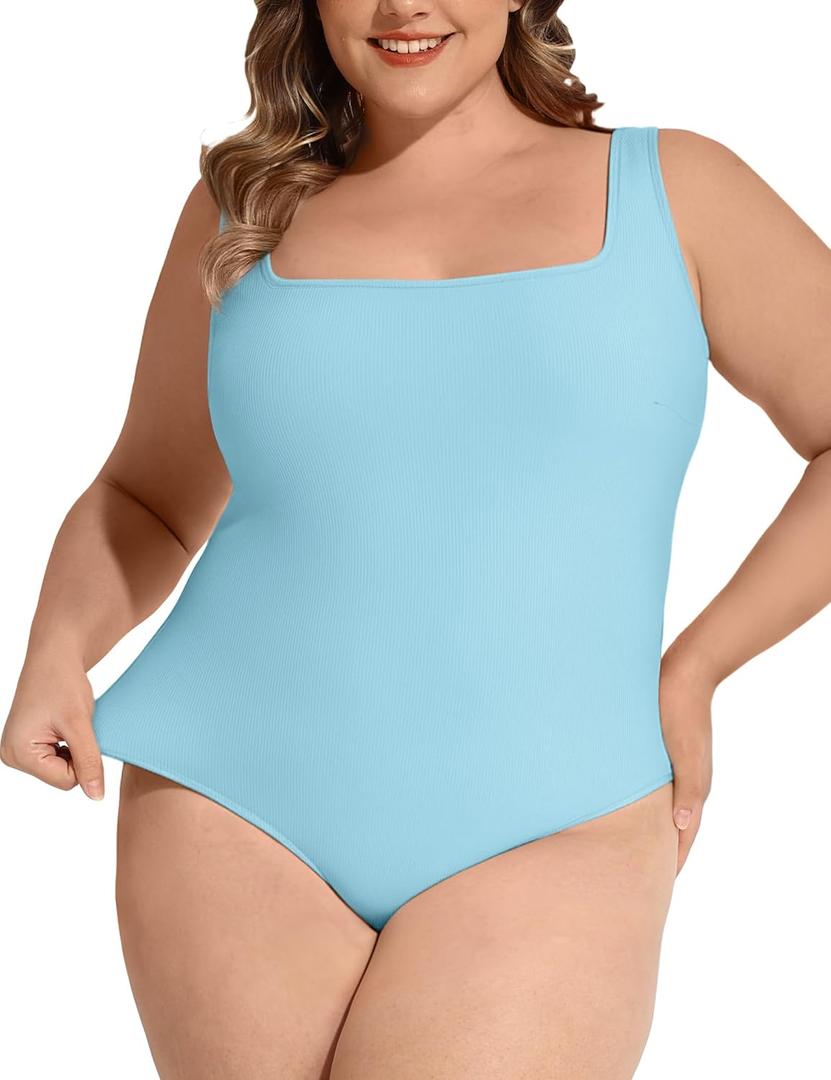 FOREYOND Plus Size Bodysuit White Short Sleeve Square Neck Square neck & short sleeve/sleeveless. Soft breathable cotton fabric. Daily, layering & nights out, Size: 3X-Large