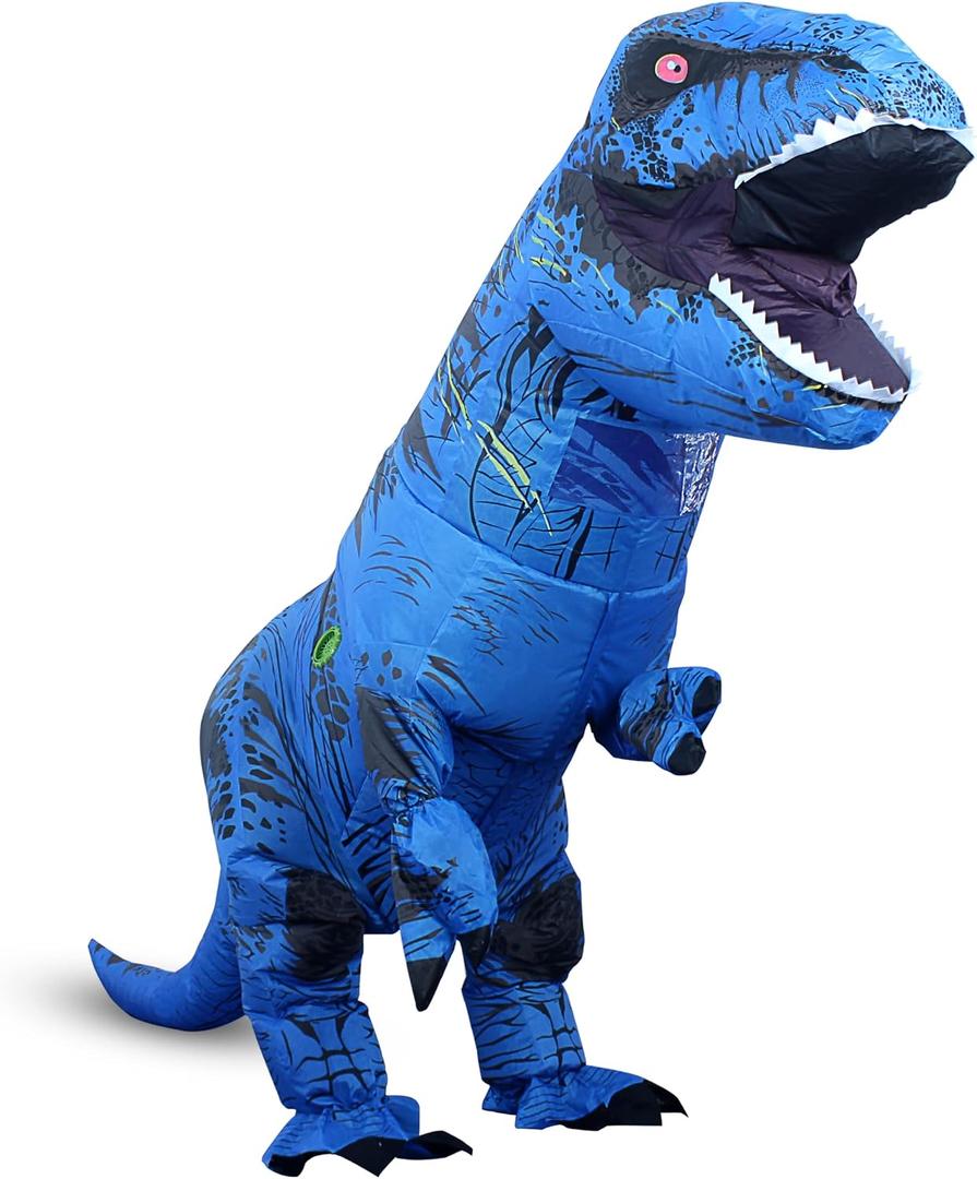 Inflatable Dinosaur Costume Adult, Fancy Halloween Blow up T-Rex Costume Full Body Dino Costume for Cosplay Party (Blue)