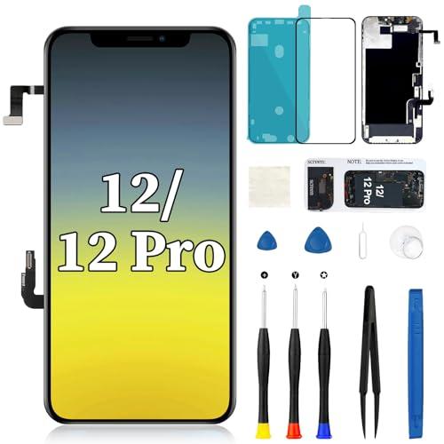for iPhone 12/12 Pro Screen Replacement with Earpiece Speaker Flex Cable 3D Touch Digitizer LCD Screen Display Full Assembly Proximity Sensor and Repair Tool Kits A2172 A2402 A2403 A2404 6.1 Inch