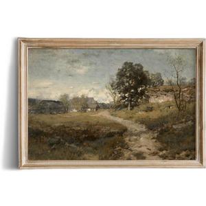 Rustic Farmhouse Wall Art Decor - 24x36 Large Unframed Rolled Canvas - Landscape Forest Pictures Bedroom - Rustic Vintage Decor Bedroom - Antique French Poster - Neutral Country Abstract Oil Painting (Fine Art 01)