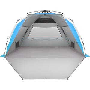 Oileus XX-Large Beach Tent Sun Shelter for 5-6 Person Portable Sun Shade Instant Pop Up Tent for Beach with Carrying Bag, Stakes, 6 Sand Pockets, Anti UV for Fishing Hiking Camping Blue