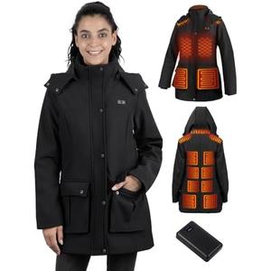 Heated Jacket for Women, Winter Heating Long Coat with Detachable Hood.2XL