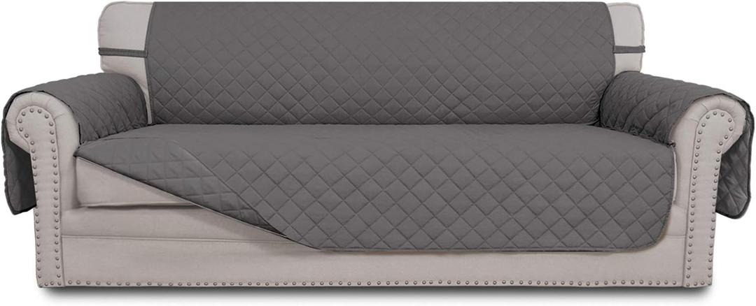 Easy-Going Reversible Oversized Couch Cover for 3 Cushion Couch Sofa Cover for Dogs Water Resistant Furniture Protector Cover with Foam Sticks for Pet Cat (Oversized Sofa, Gray/Gray) (X-Large Sofa)