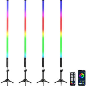4 Pack RGB Tube Lights with Tripod Stand, 4FT LED Video Light Bar, Music Sync, 5200mAh Rechargeable Battery, App & Remote Control, Dimmable RGB Photography Lighting for Streaming, DJ, Party
