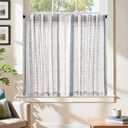 jinchan Boho Kitchen Curtains 36 Inch Linen Tier Curtains with Geometric Pattern Bohemian Cafe Small Light Filtering Window Treatment for Living Room RV Back Tab 2 Panels Blue on Linen, 26"W x 36"L