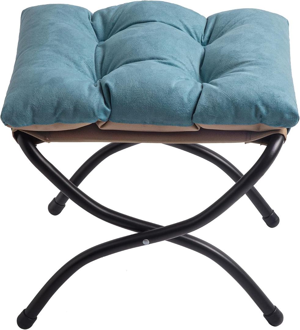 15" Upholstered Folding Foot Rest Stool with Foldable Metal Frame Blue