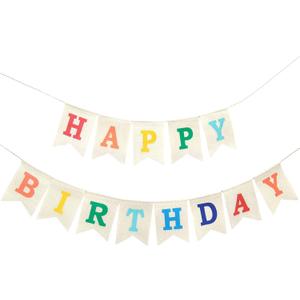 Colorful Happy Birthday Burlap Banner Assembled Durable Birthday Party Decoration Garland, Suitable For Boys Girls And Adults Party Decorations(Beige,Rainbow)