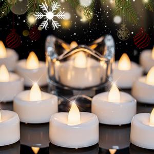 LED Candles, Tea Lights Candles Battery Operated Bulk, 24-Pack Long-Lasting 200 Hours Flameless Tealight Candles, Realistic Tea Lights for Halloween Christmas Wedding, 1.5'' D X 1.25'' H
