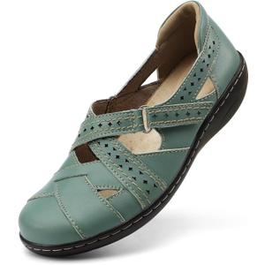 Irrefour Women's Classic Genuine Leather Casual Loafer Cute Slip-On Fashion Closed Toe Flat Sandal Comfy Work Sandal Everyday Walking Shoe (Teal) 7