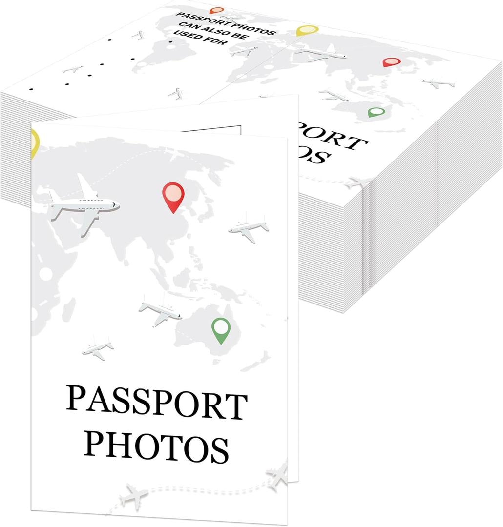 Passport Photo Holder Folders 5.31 x 3.54 Inch-Passport Photo Folders with Pockets or Compartment Passport Photo PrintPicture Holder Travel Document Organizer, 100 Pack