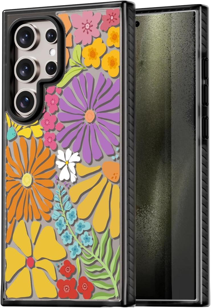 Rosarnnah Compatible for Samsung Galaxy S24 Ultra Case Cute Aesthetic - Durable Shockproof 6.6 ft Drop Impact Phone Case Cover with Funny Fashion Passion Blossom Design 6.8" Black
