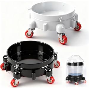 2 Pcs Connectable 5 Gallon Bucket Dolly - 11 Inch 360 Rolling Locking Casters, Black & White Set for Car Wash, Garden & Garage