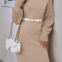 Sovoyontee Women's 2025 Fall Long Sleeve Mock Neck Sweater Dress Casual Loose Ribbed Knit Mini Short Pullover Dresses (Beige, S)