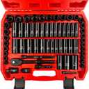 EACELIY 64pcs 3/8" Socket Set,Drive Impact Socket Set, SAE/Metric, Deep & Shallow, Cr-V Steel, 6 Point with Adapters, 72T Ratchet Handle, Extension BarsBit Adapter6-24mm5/16-1 inch