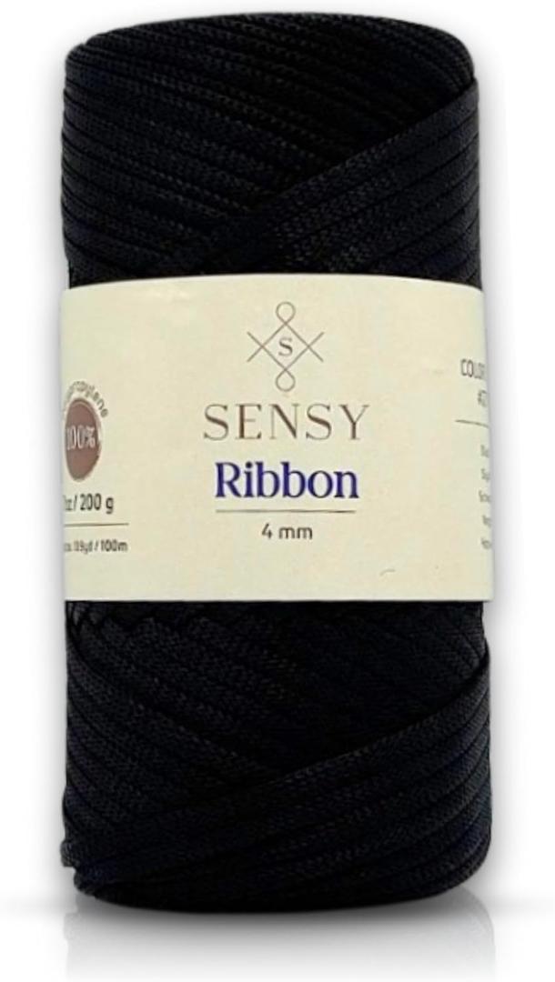 Sensy Premium 4mm - 109 Yards 100% Polypropylene Macrame Ribbon, Crochet Bag Cord, Thread for Knitter (Black)