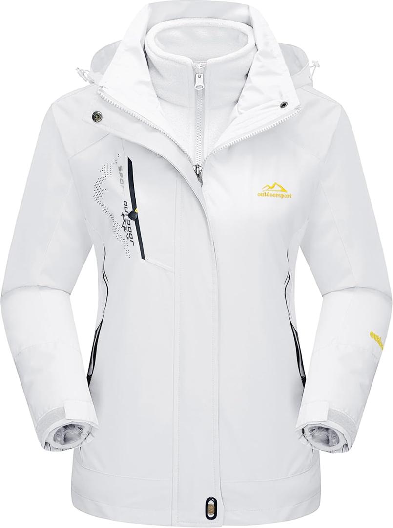 MAGCOMSEN Women's 3-in-1 Winter Coats Snow Ski Jacket Waterproof Windproof Fleece Lined Winter Jacket Parka (Small, Pure White)