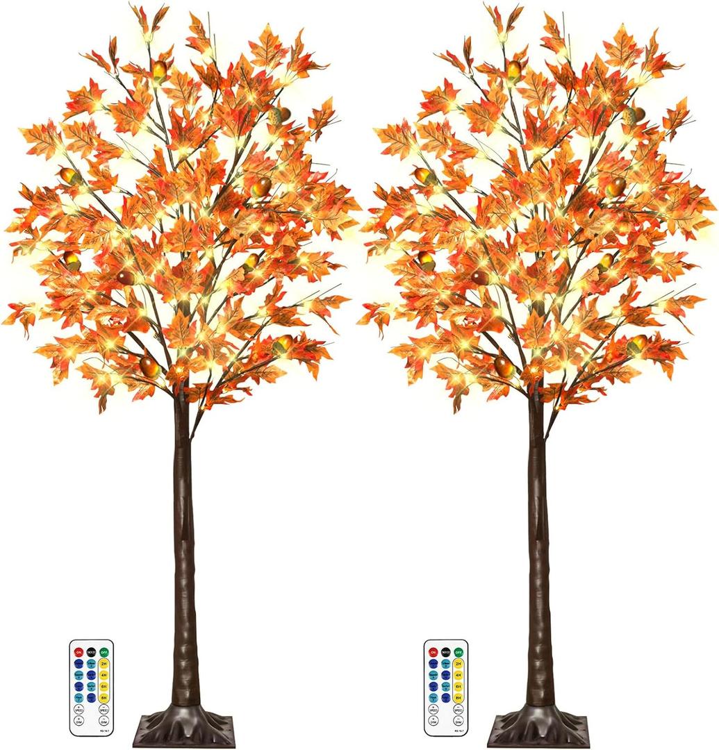 2 Pack 5FT 90LED Lighted Maple Tree - Thanksgiving Decor Artificial Tree with 9 Acorns 180 Leaves, Remote 8 Flashing Modes, Timing, Fall Tree for Outdoor Wedding Party Autumn Decor 2 Pack 5FT 90LED Lighted Maple Tree - Thanksgiving Decor Artificial Tree with 9 Acorns 180 Leaves, Remote 8 Flashing Modes, Timing, Fall Tree for Outdoor Wedding Party Autumn Decor