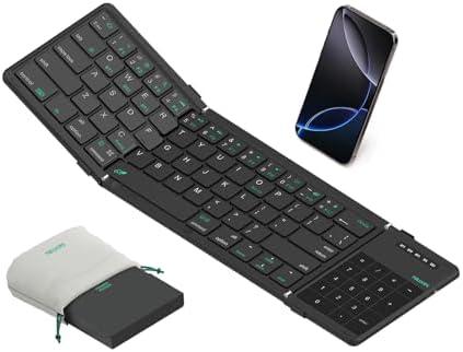 Nillkin Upgraded Foldable Bluetooth Keyboard with Touchpad & Number Pad, Portable Wireless Keyboard for Travel, Pocket-Sized, Full Size Keys, Support 3 Devices for iPad Laptop Tablets Phone, Black