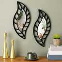 Roowest 2 Pcs Decorative Mirror Wall Decor Leaf Teardrop Mirror Wall Mounted Decorations for Living Room Bedroom Bathroom Vanity Entryway Office (Black)