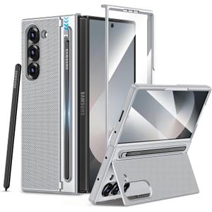 Maxdara for Z Fold 6 Case with S Pen Holder, with Hidden Kickstand and Built-in Screen Protector, Shockproof Phone Cover for Galaxy Z Fold 6, Silver