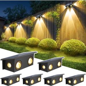 T-SUN Solar Fence Lights, 6 Pack Fence Lights Solar Powered 3000k Warm White, Ip65 Waterproof Solar Wall Light Outdoor for Yard Step Patio Railing Pool Porch