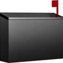Wall-Mount Mailbox for Outside, Large Capacity Rust-Proof Mail Box with Stay-Open Lid & Red Flag Kit, Galvanized Steel Weather-Resistant Post Box for House Outside, 10.5"x4.3"x14.2", Black