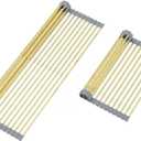 AXIMIXAME Expandable Large Draining Rack, Roll Up Heat-Resistant Dish Drainer for Stainless Steel Sinks, Collapsible Over The Sink Rack Non-Slip Silicone Rolling Up Rack Gold 18 Tube