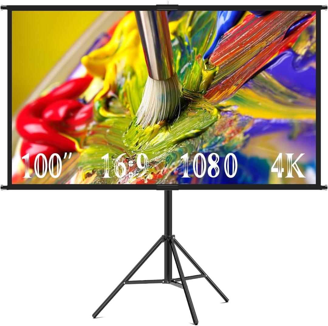 Towond Projector Screen with Stand, 100 inch Portable Movie Screen for Outdoor Indoor Use, 16:9 4K HD Wrinkle-Free and Foldable Polyester Fabric with Carry Bag for Home Theater Towond Projector Screen with Stand, 100 inch Portable Movie Screen for Outdoor Indoor Use, 16:9 4K HD Wrinkle-Free and Foldable Polyester Fabric with Carry Bag for Home Theater