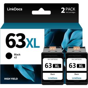 LinkDocs 63XL Black Ink Cartridge Remanufactured Replacement for HP 63 63XL Ink F6U64AN Used with HP OfficeJet 3830 4650 5255 Envy 4520 4512 4516 Deskjet 1112 3630 2132 Printer (2 Black)