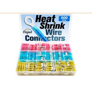 600Pcs Heat Shrink Wire Connectors Electrical Kit - Oiojuct Marine Automotive Crimp Terminals Assortment, Waterproof Ring Fork Spade Electrical Butt Connector