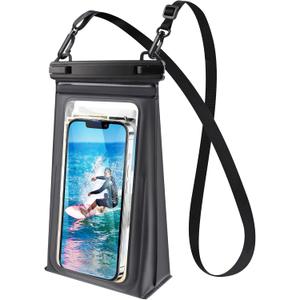 Waterproof Phone Pouch Floating, [Expandable Space] IPX8 Waterproof Dry Bag for iPhone 16 15 14 13 Pro Max Samsung S25 S24 S23 Google Up to 7.0" for Beach Boating Water Park Black