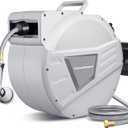 Garden Hose Reel Retractable 1/2 Inch x 100 ft, Wall Mounted with 10 Pattern Nozzle, Slow Return System and 180 Swivel, Gray