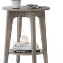 VASAGLE MAEZO Collection - Side Table, 2-Tier Small Round End Table, Nightstand with Tapered Legs, Curved Transitions, for Small Spaces, Living Room, Bedroom, Heather Greige ULET283T02 (1 pack)