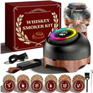 Electric Whiskey Smoker Kit with Adjustable 60-Second Smoke Control Flame-Free & No Butane Needed, Rechargeable Cocktail Smoker for Old Fashioned, Includes 6 Wood Chip Flavors, Bourbon Gift for Men