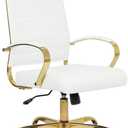 LANDSUN Home Office Chair High Back Executive Chair Ribbed PU Leather Computer Desk Chair with Armrests Soft Padded Adjustable Height Swivel Conference Gold Frame White