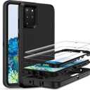 Jshru for Samsung Galaxy S20 Plus Case with [2 Pack] HD Screen Protector, [Military-Grade] Shockproof Dust/Drop Proof 3-Layer Full Body Protection Heavy Duty Case for Galaxy S20+ 5G, Black