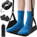 Airplane Foot Hammock for Plane Travel, Heavy-Duty Adjustable Foot Rest with Reinforced Metal Buckles, Ergonomic Bamboo Foot Hammock with Eye Mask & Neck Pillow, Portable Airplane Travel Essentials (Black-3pack)